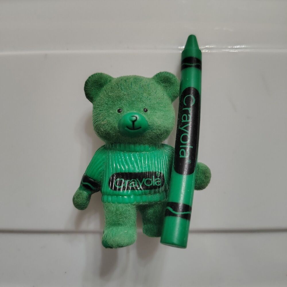 VTG Crayola Crayon Green Sweater Bear 1987 Flocked Merry Miniature Figurine